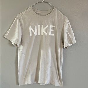Nike The Nike Tee Light Gray Beige White Logo Shirt Small Classic Crewneck